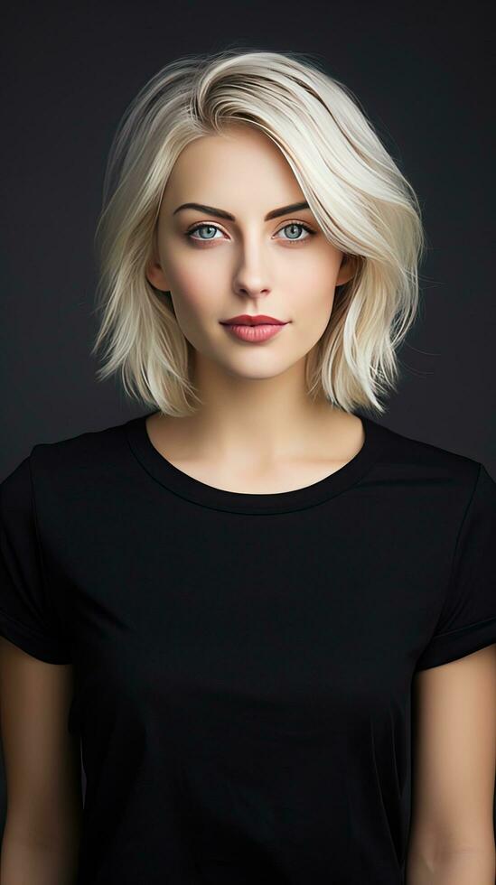 Beautiful blonde girl with a short hair. Generative AI photo