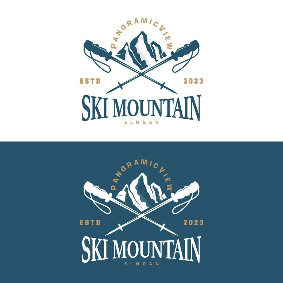 Ski Sport Logo, Winter Snow Sports Design Retro Vintage Vector Illustration