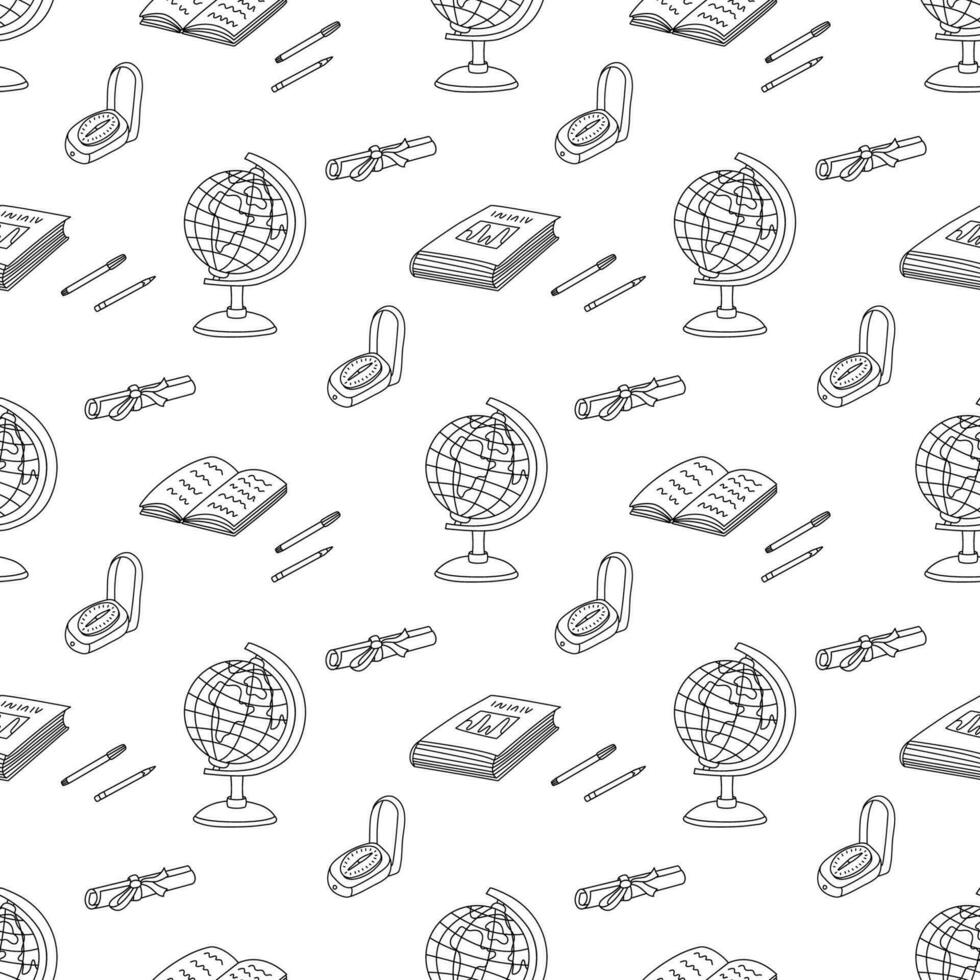 Science geography seamless pattern. Vector doodle hand drawn illustration on white background