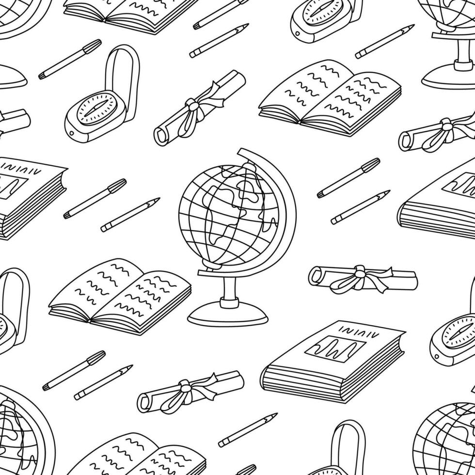 Science geography illustration. Vector doodle seamless pattern on white background. Back to school theme