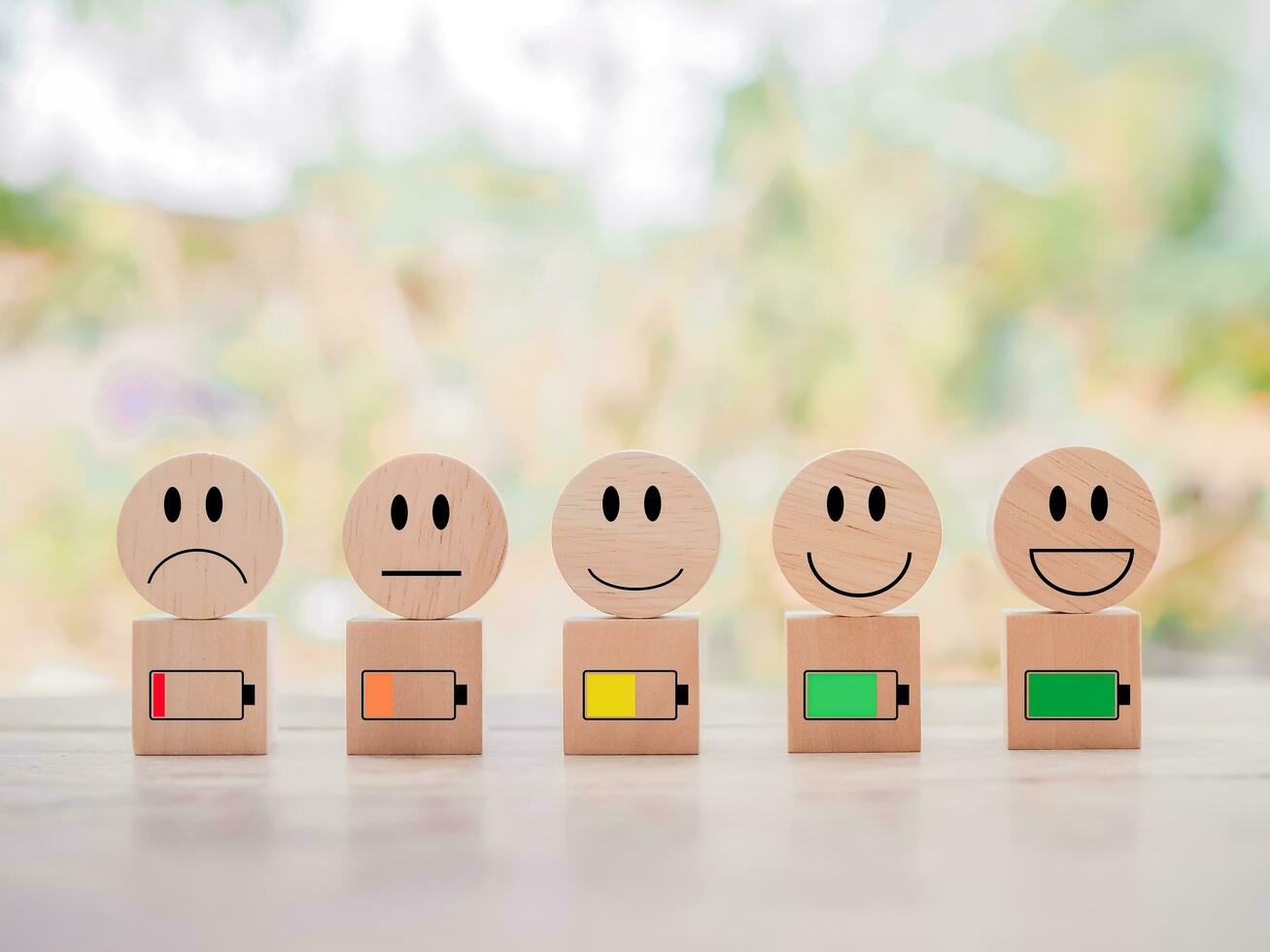 Emotion facce and status of battery charging with emotion face level. photo