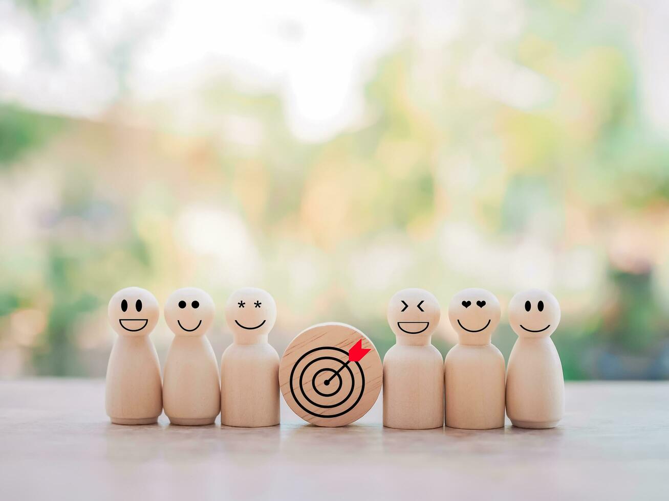 Wooden human figure and wooden block with  business strategy icons, Action plan and business process management concept. photo