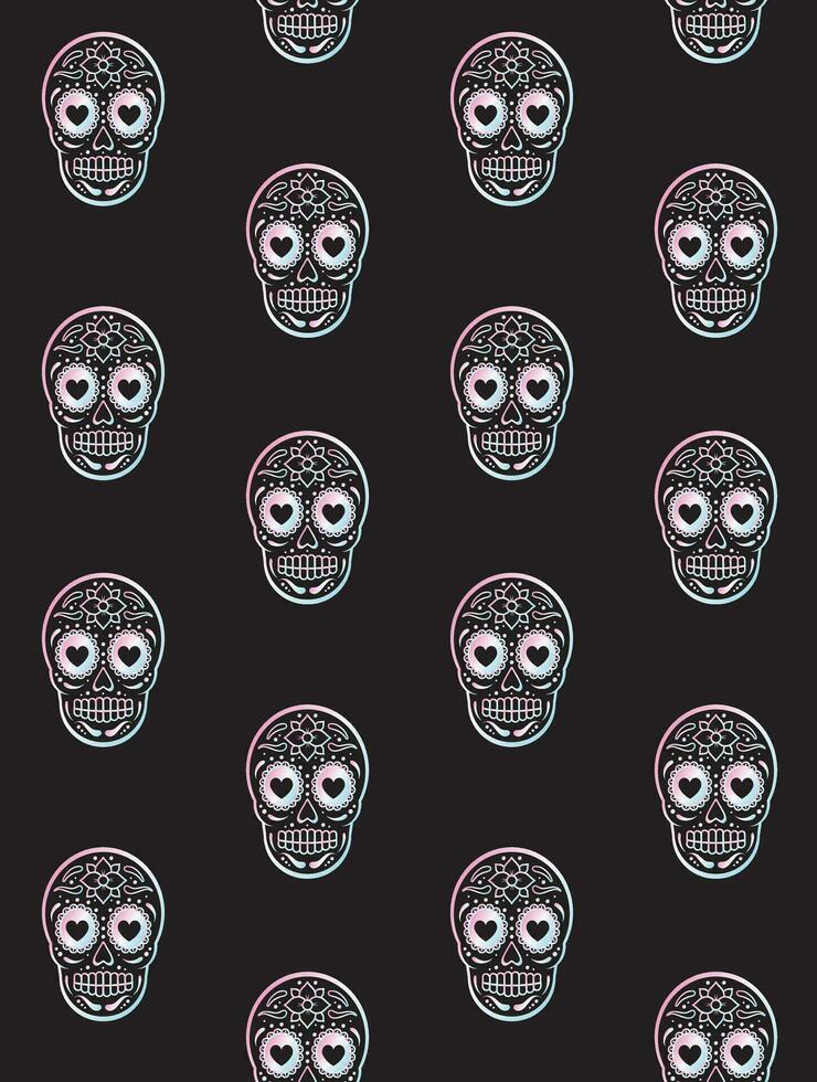 Vector seamless pattern of holographic sugar skull