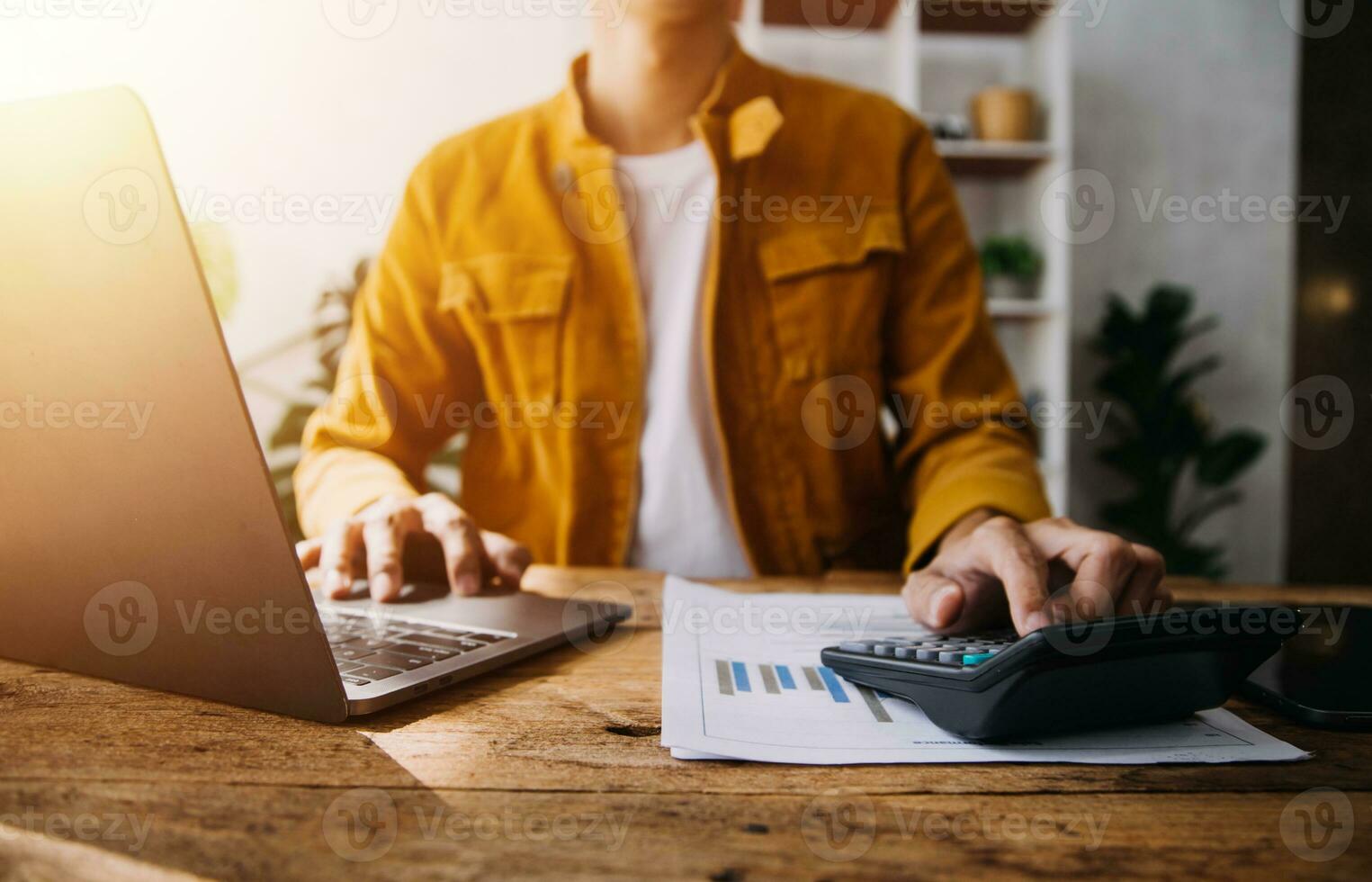 Business Man Financial Inspector and Secretary Making Report, Calculating or Checking Balance. Internal Revenue Service Inspector Checking Document Audit Concept photo