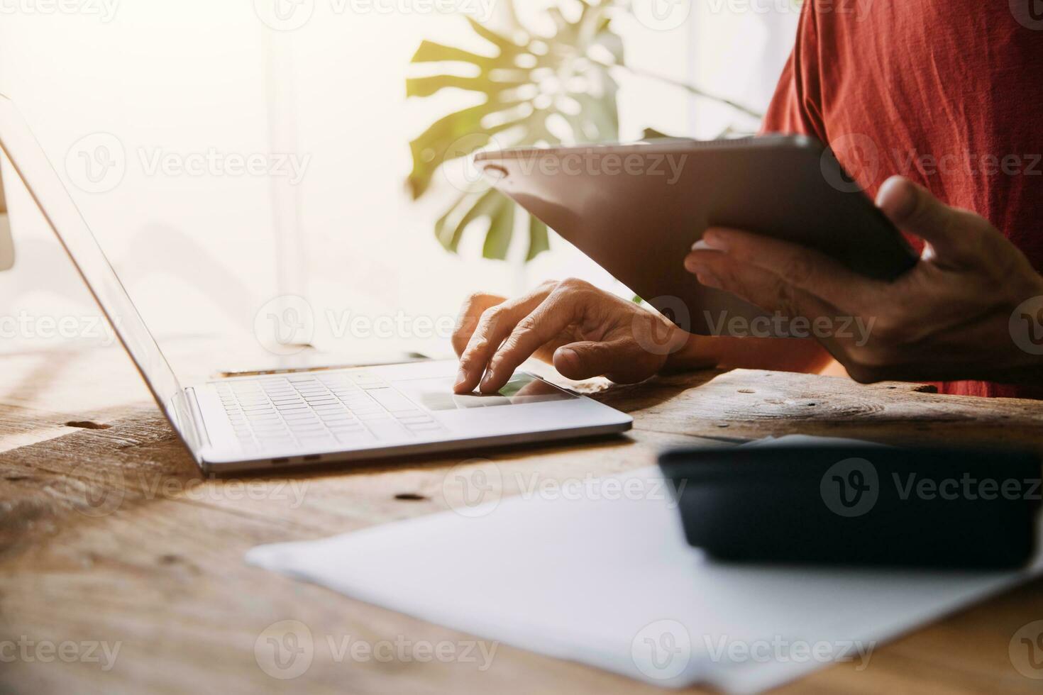 Business Man Financial Inspector and Secretary Making Report, Calculating or Checking Balance. Internal Revenue Service Inspector Checking Document Audit Concept photo