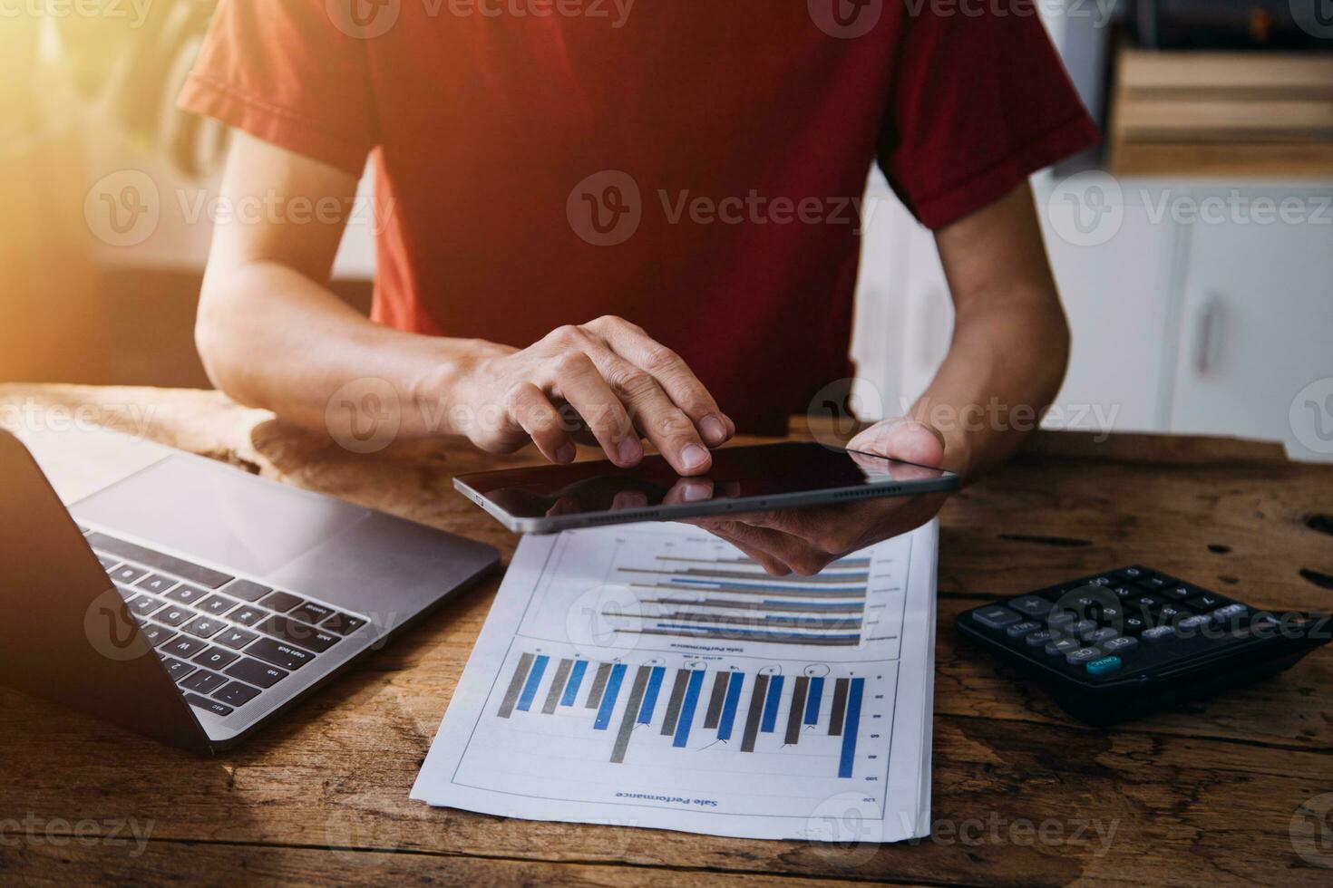 Business Man Financial Inspector and Secretary Making Report, Calculating or Checking Balance. Internal Revenue Service Inspector Checking Document Audit Concept photo