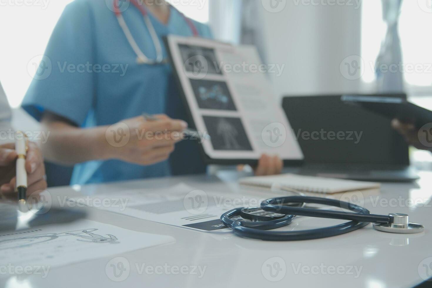 international team of professional doctors having a meeting in conference room at the modern hospital. Healthcare and medical development concept. photo