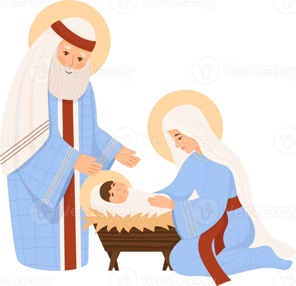 Navidad. María, Santo Joseph y bebé Jesús en pesebre png