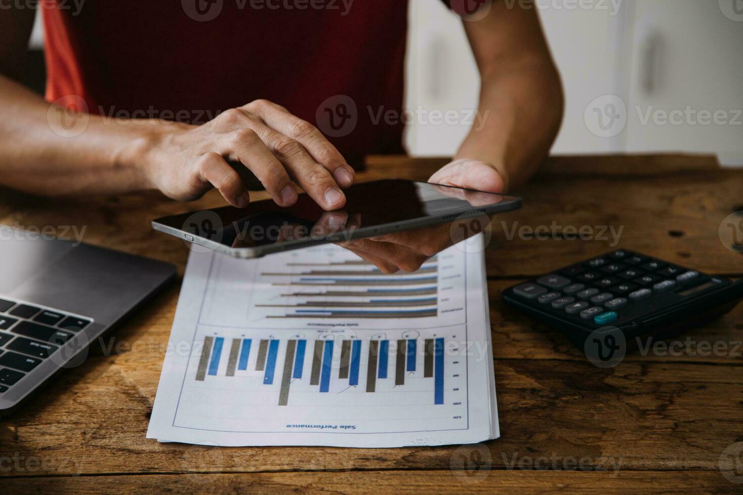 Business Man Financial Inspector and Secretary Making Report, Calculating or Checking Balance. Internal Revenue Service Inspector Checking Document Audit Concept photo