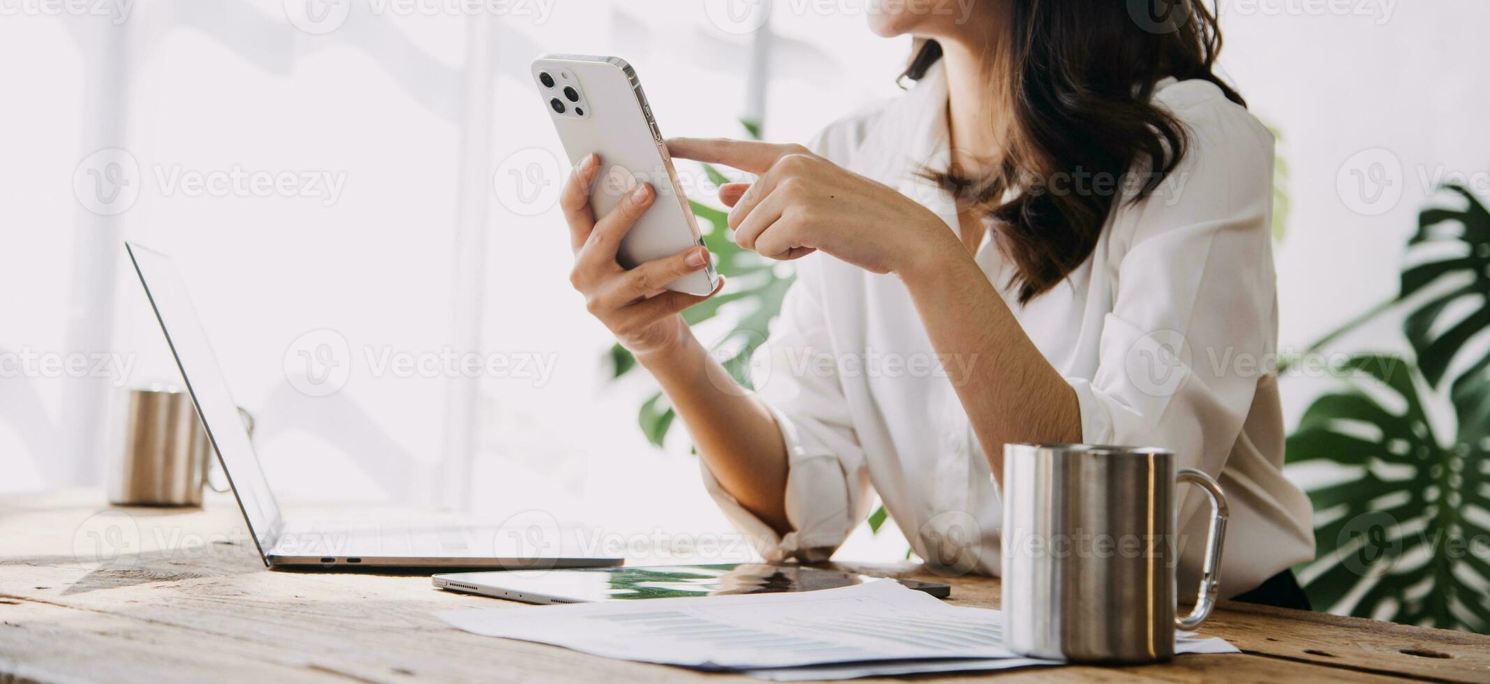 Business Man Financial Inspector and Secretary Making Report, Calculating or Checking Balance. Internal Revenue Service Inspector Checking Document Audit Concept photo