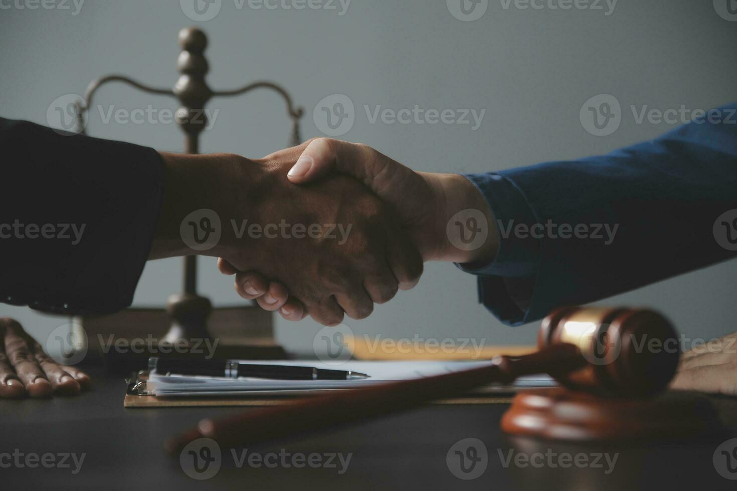 Customer service good cooperation, Consultation between a Businessman and Male lawyer or judge consult having team meeting with client, Law and Legal services concept. photo