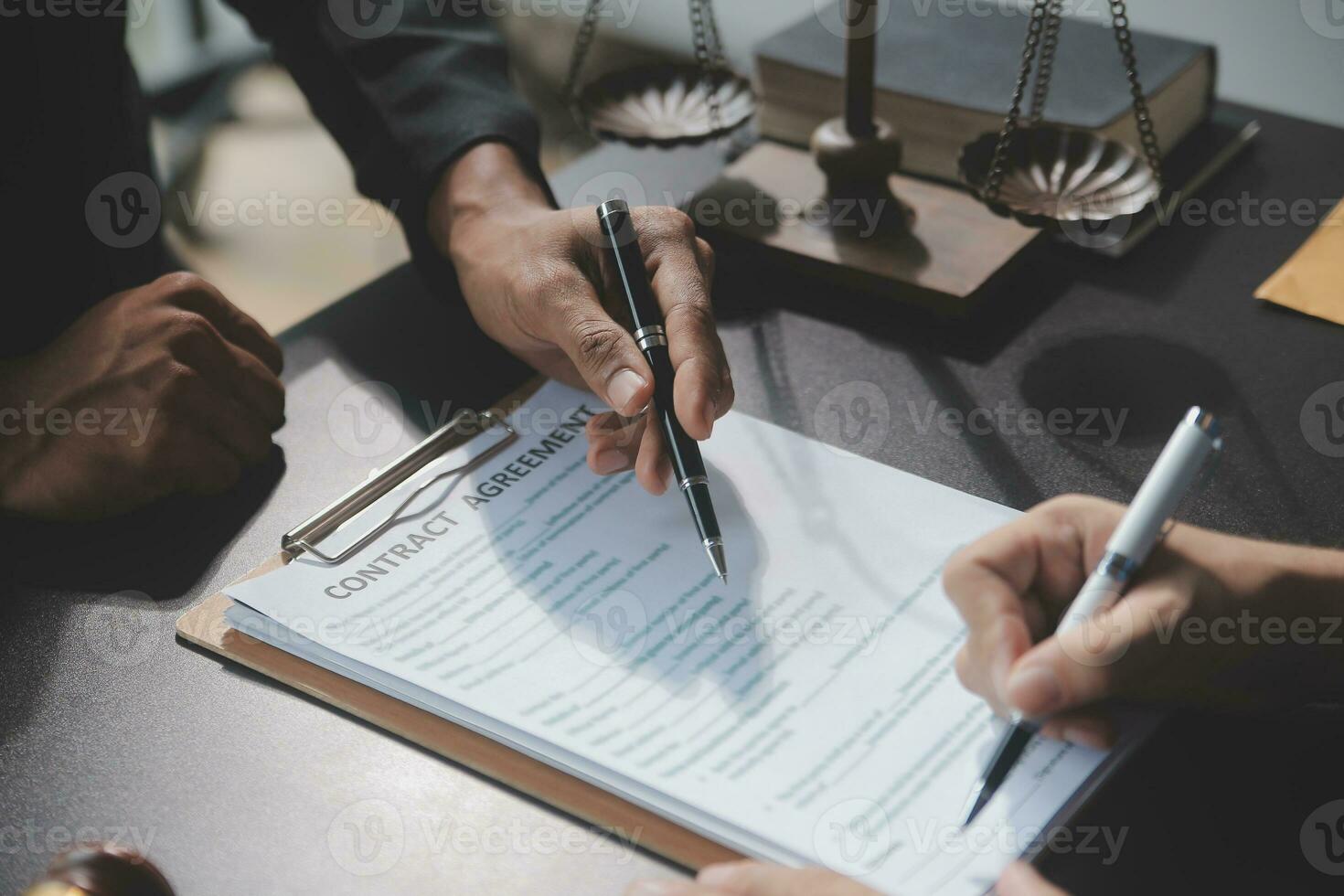 Customer service good cooperation, Consultation between a Businessman and Male lawyer or judge consult having team meeting with client, Law and Legal services concept. photo