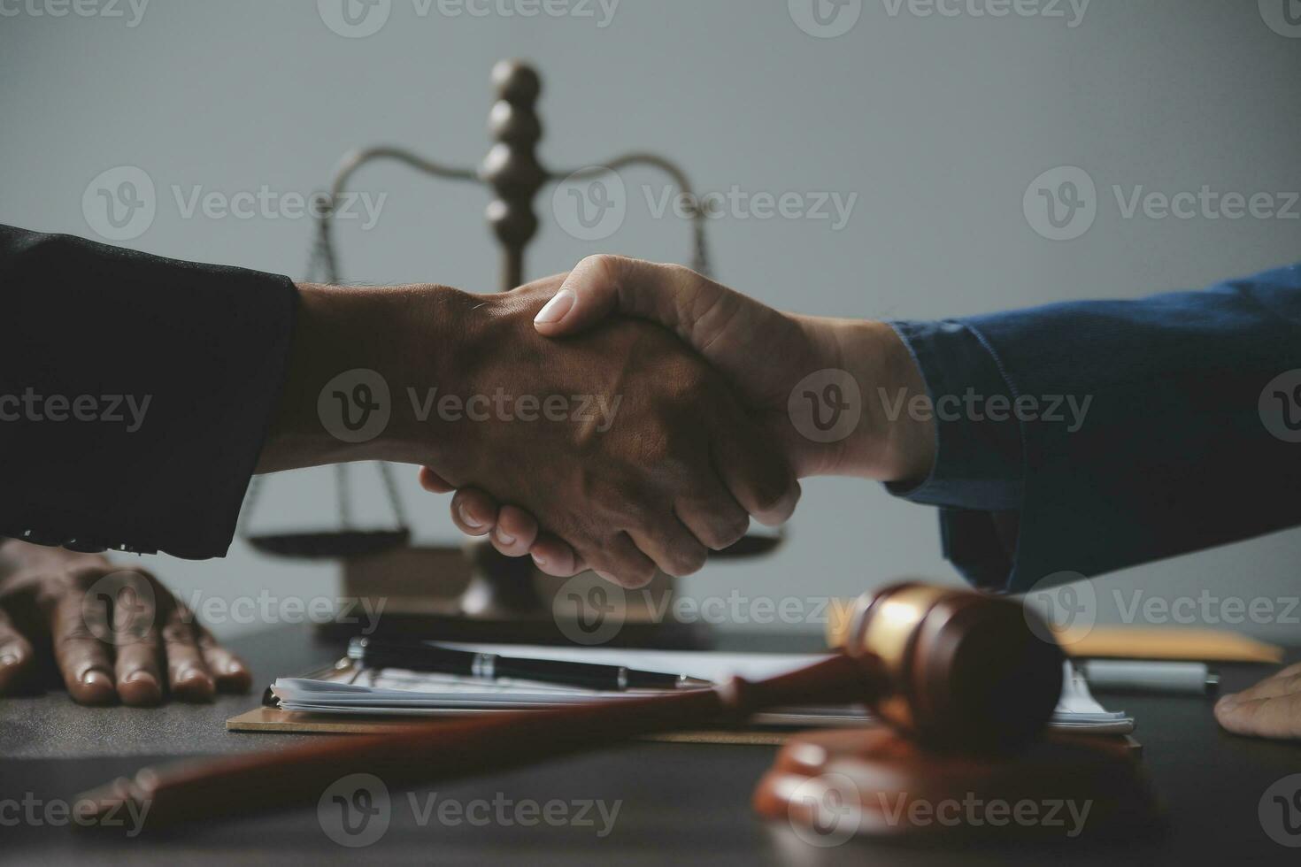 Customer service good cooperation, Consultation between a Businessman and Male lawyer or judge consult having team meeting with client, Law and Legal services concept. photo