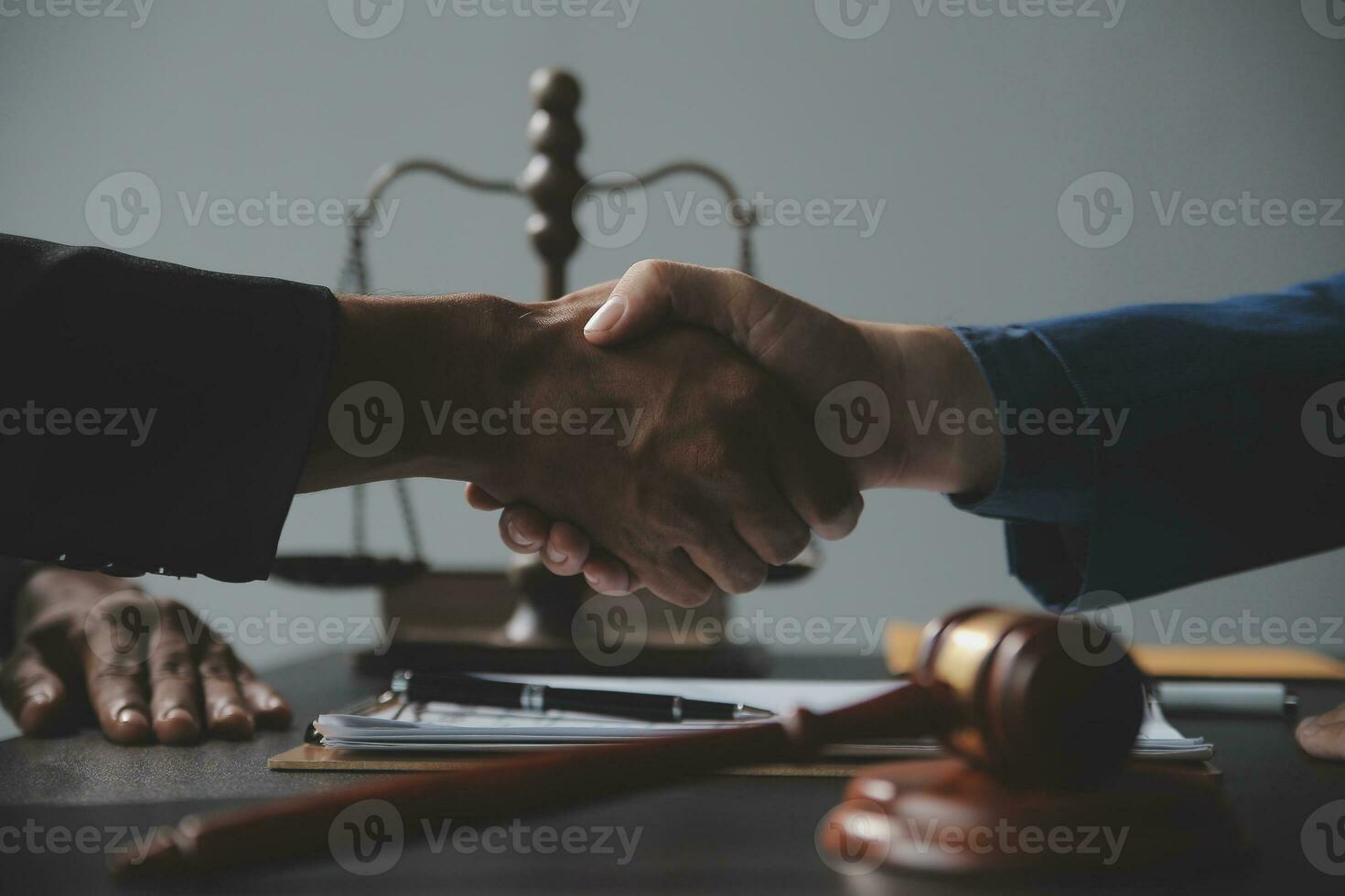 Customer service good cooperation, Consultation between a Businessman and Male lawyer or judge consult having team meeting with client, Law and Legal services concept. photo
