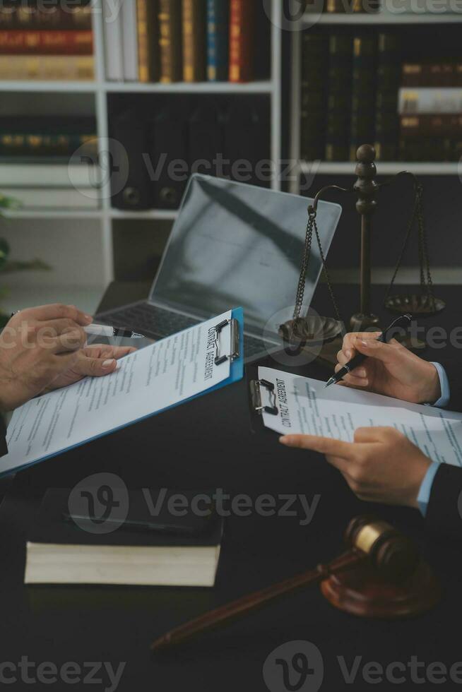 Customer service good cooperation, Consultation between a Businessman and Male lawyer or judge consult having team meeting with client, Law and Legal services concept. photo