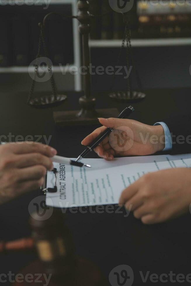 Customer service good cooperation, Consultation between a Businessman and Male lawyer or judge consult having team meeting with client, Law and Legal services concept. photo