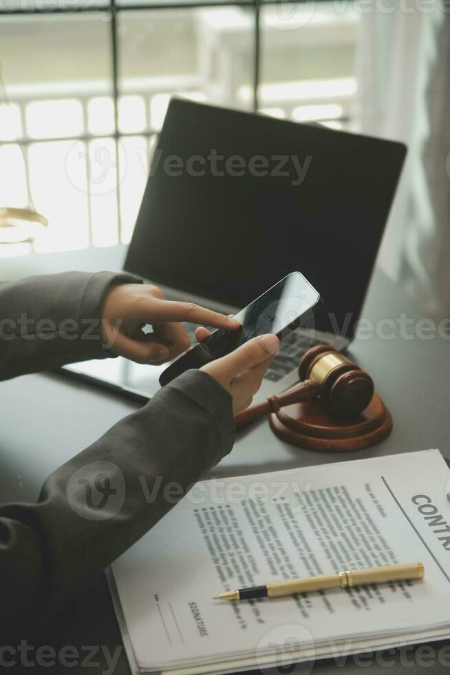 Customer service good cooperation, Consultation between a Businessman and Male lawyer or judge consult having team meeting with client, Law and Legal services concept. photo