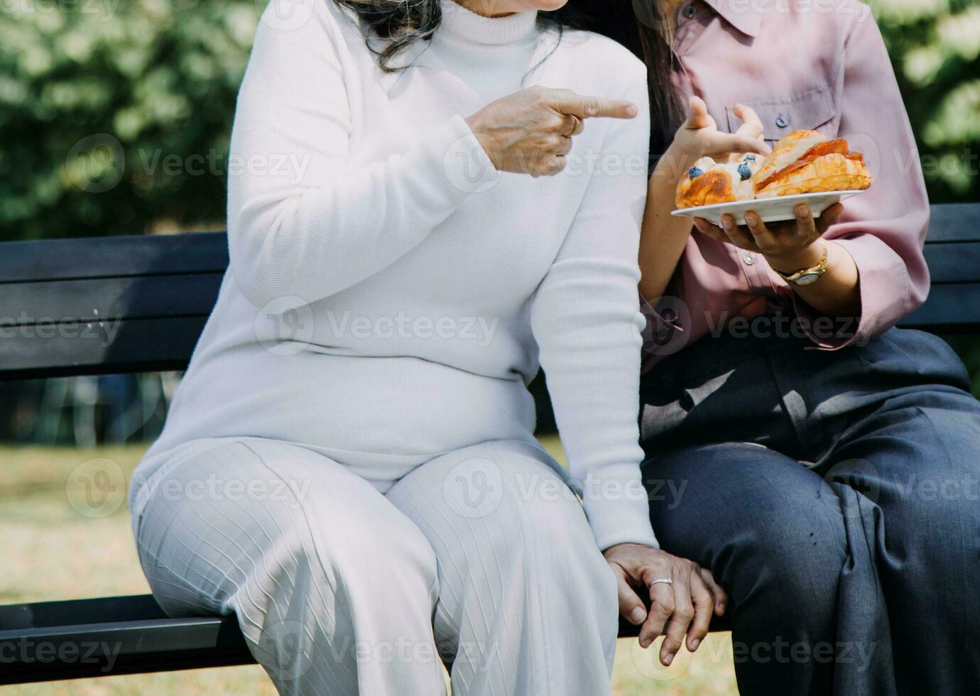 Asian young woman nurse at nursing home take care disabled senior man. Caregiver doctor serve physical therapy for older elderly patient to exercise and practice walking on walker or cane at backyard. photo