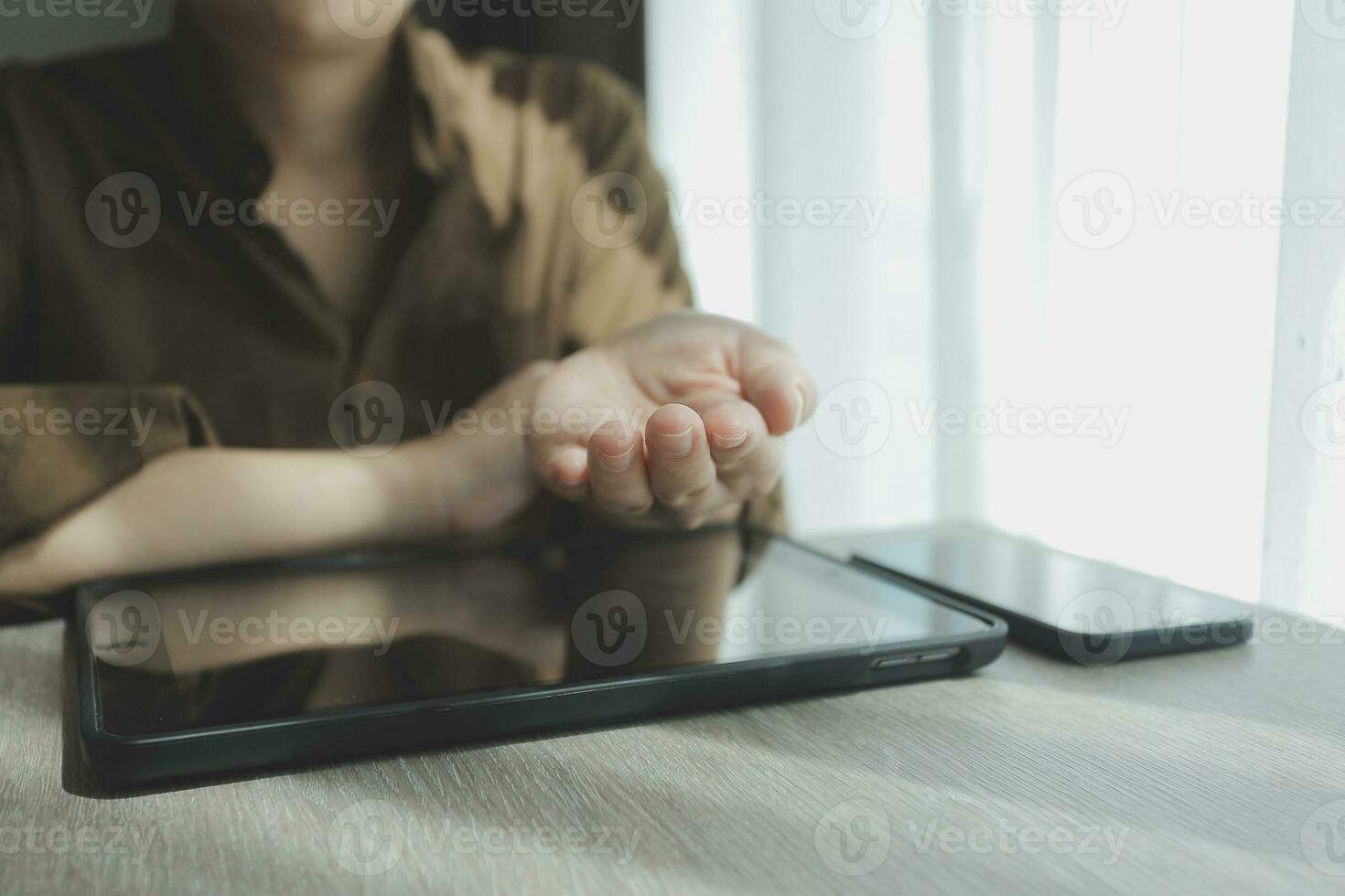 Creative Multiethnic Female Working on Laptop Computer in a Company Office. Happy Driven Project Manager Browsing Internet, Writing Tasks, Developing a Marketing Strategy for a Financial Institution. photo