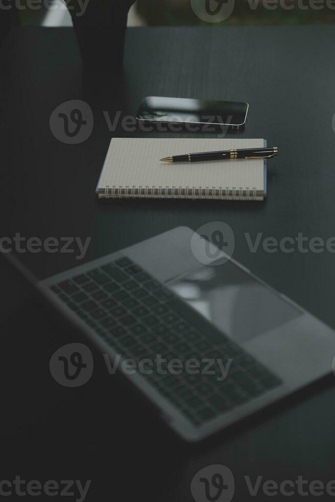 Team of business people working together in the meeting room office, teamwork background charts and graphs banner, double exposure successful teamwork,business planning concept. photo