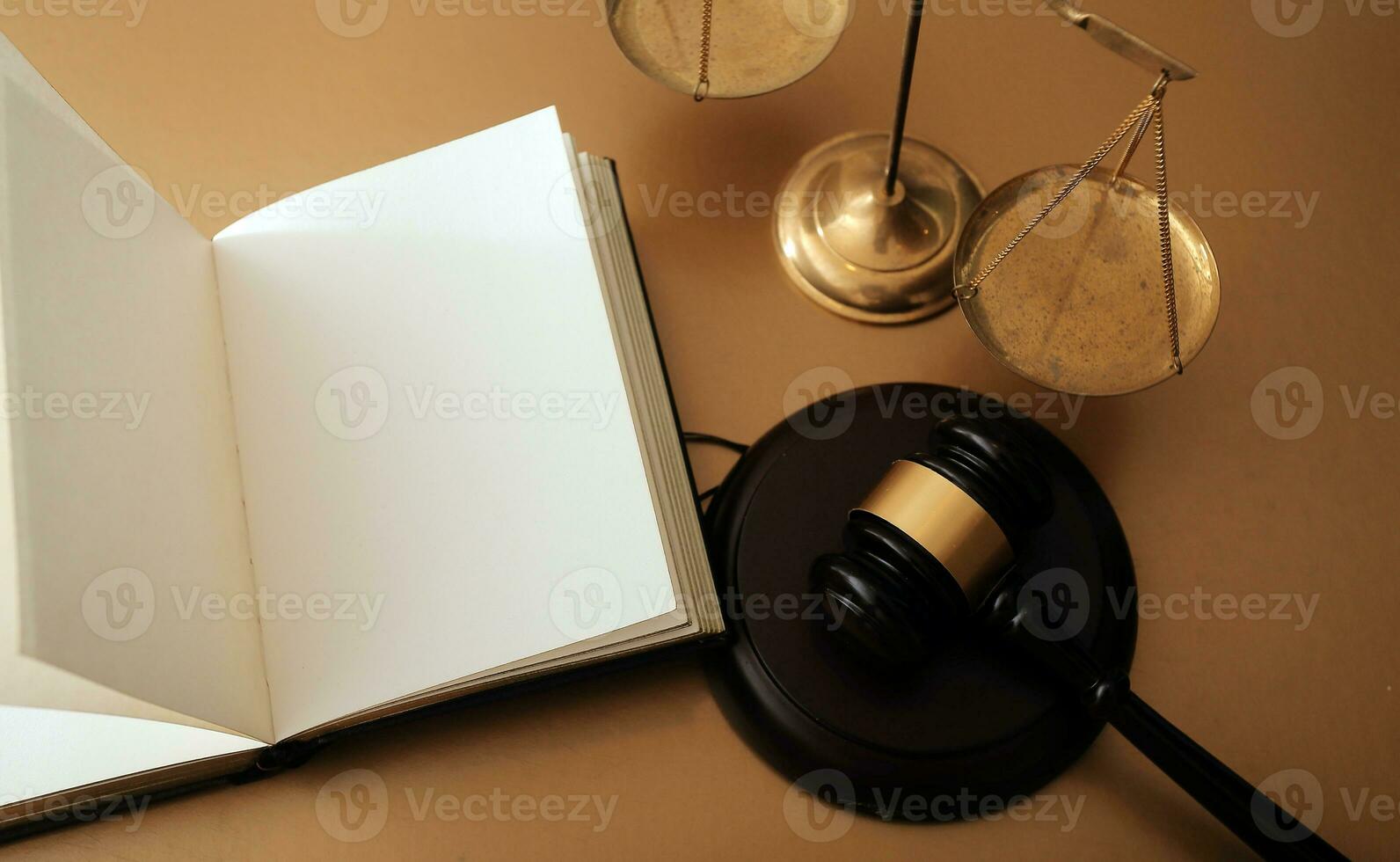 Business and lawyers discussing contract papers with brass scale on desk in office. Law, legal services, advice, justice and law concept picture with film grain effect photo