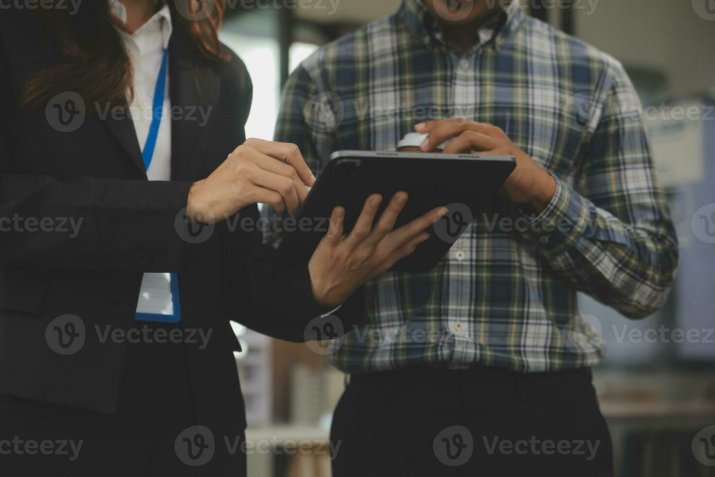 Audit concept,Administrator business man financial inspector and secretary making report calculating balance. Internal Revenue Service checking document. photo