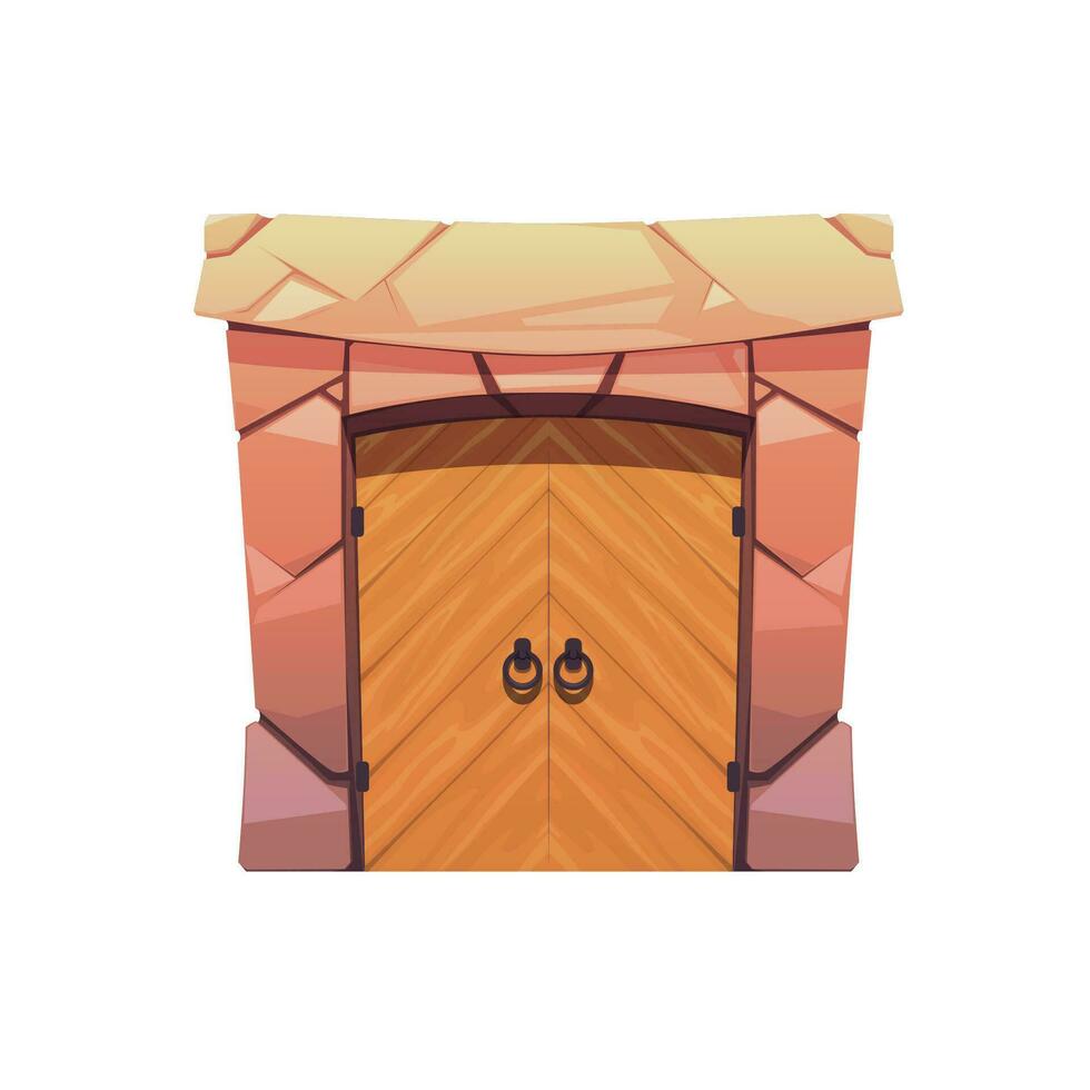 Cartoon medieval castle gate, door, arch entrance vector