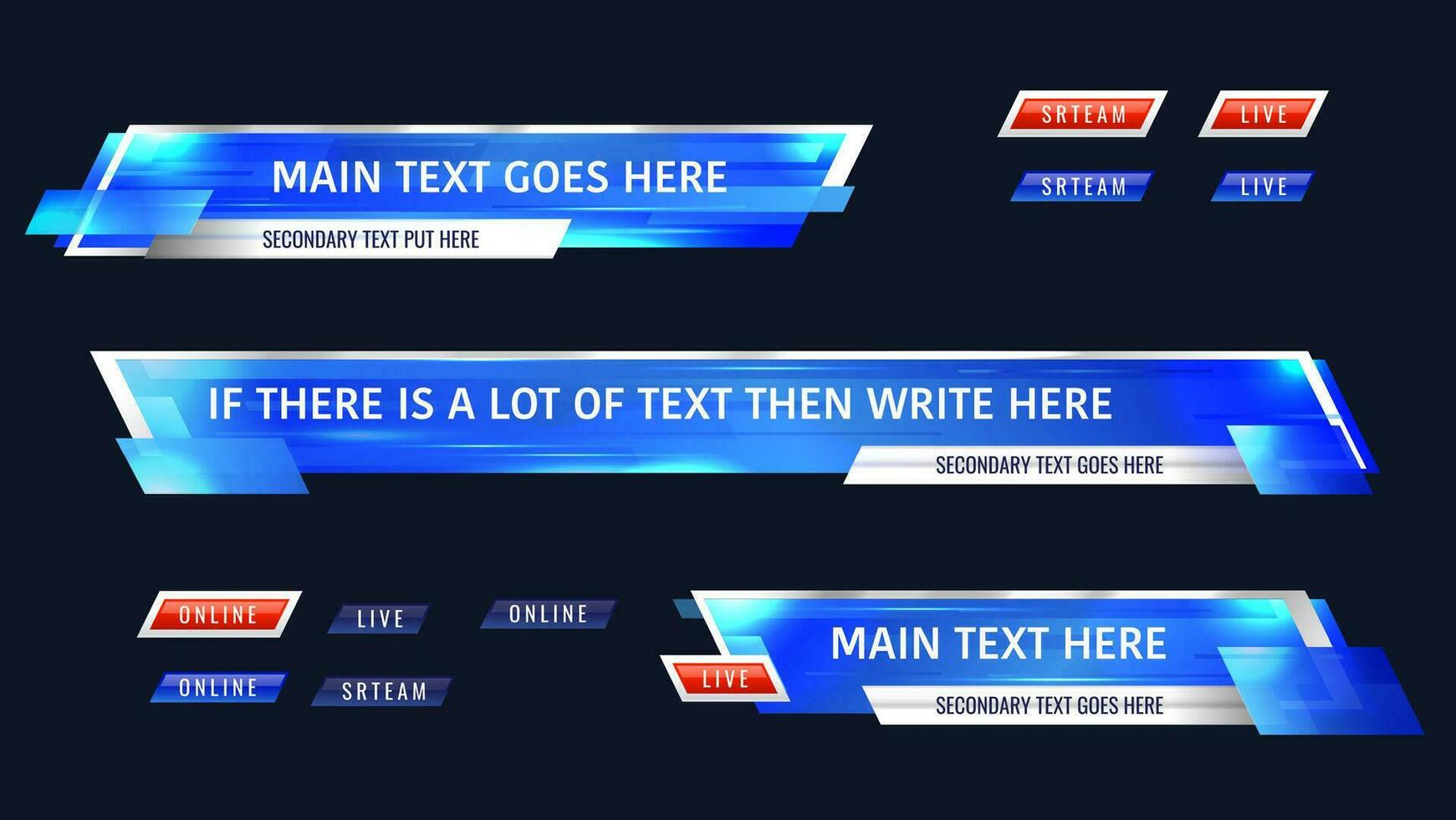 Lower third header, TV news show headline bar vector