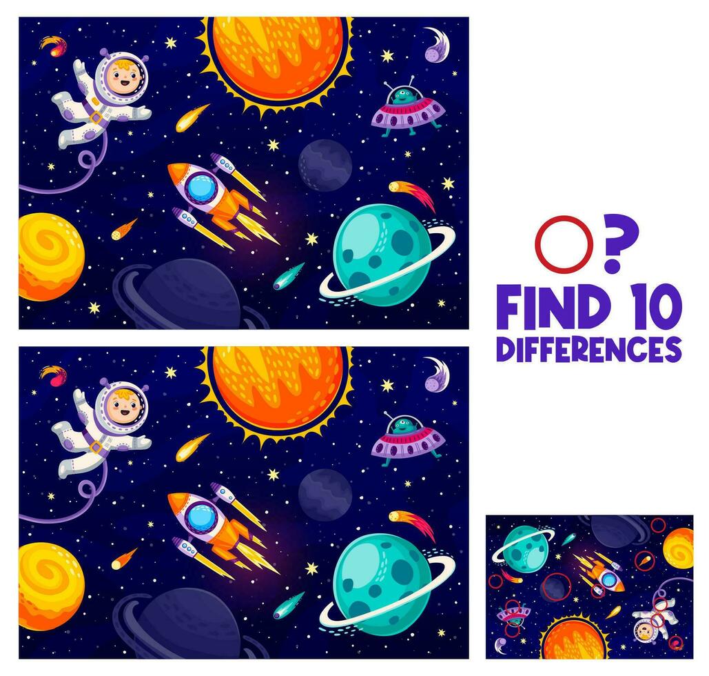 Find ten differences in solar system landscape vector