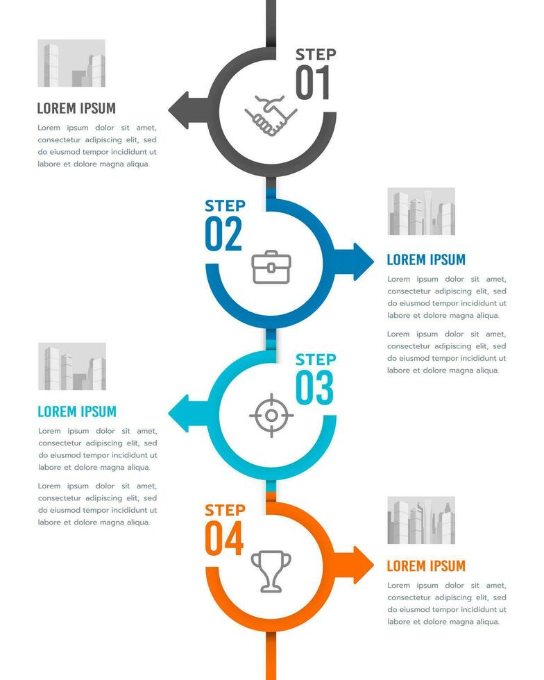 Infographics timeline 4 steps to success. Workflow layouts, diagrams, number options, and web design. Vector illustration.