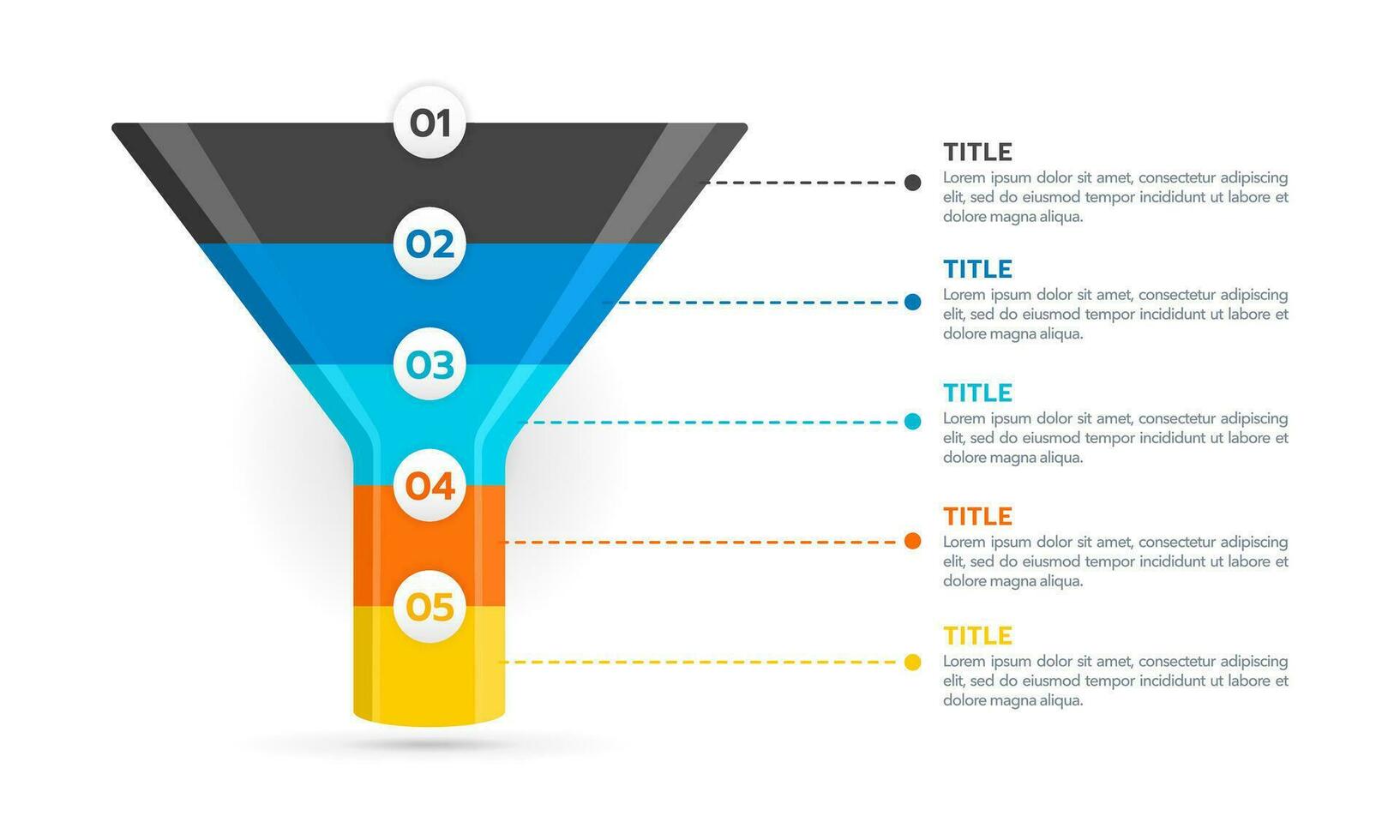 Sales funnel filter infographic 5 steps to success. Vector illustration.