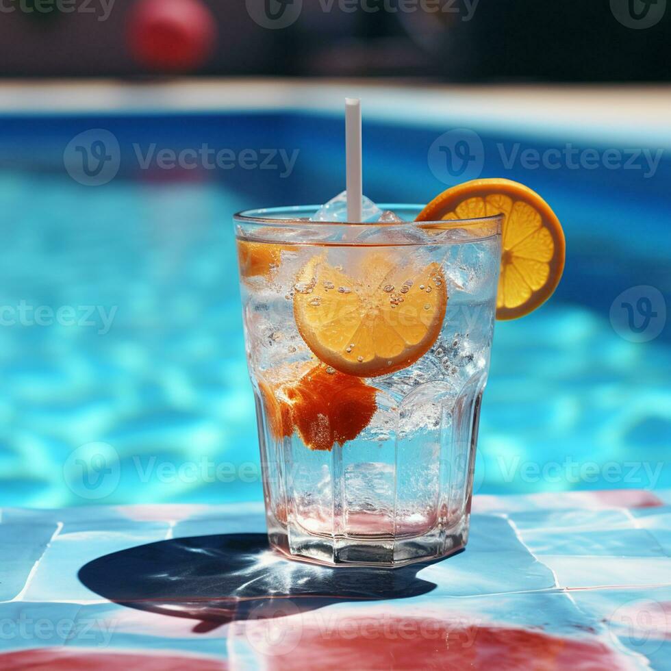 ai generativo verano frío bebida foto en piscina