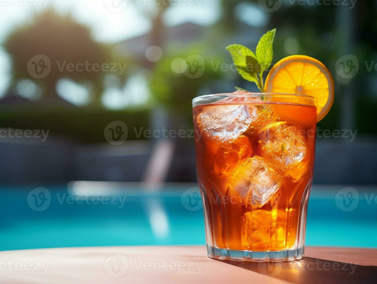 ai generativo verano frío bebida foto en piscina