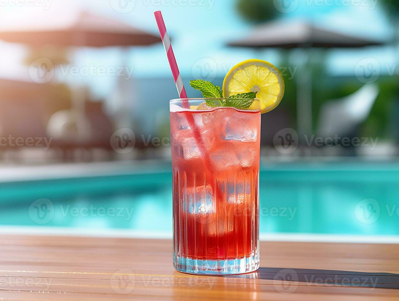 ai generativo verano frío bebida foto en piscina