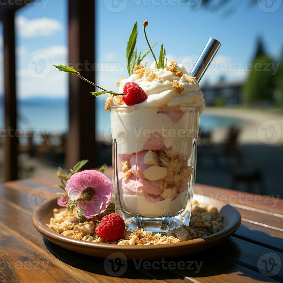 Ai Generated Summer drink cold milkshake photo