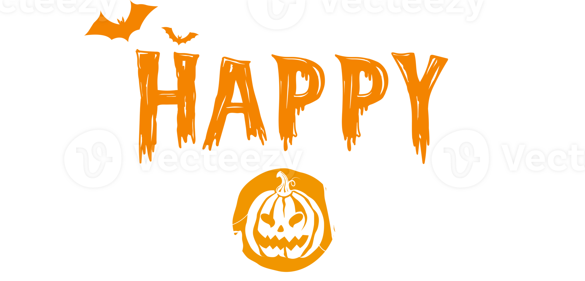 Happy Halloween horror text styling with bats and Jack-o-lantern pumpkin decoration, PNG file no background