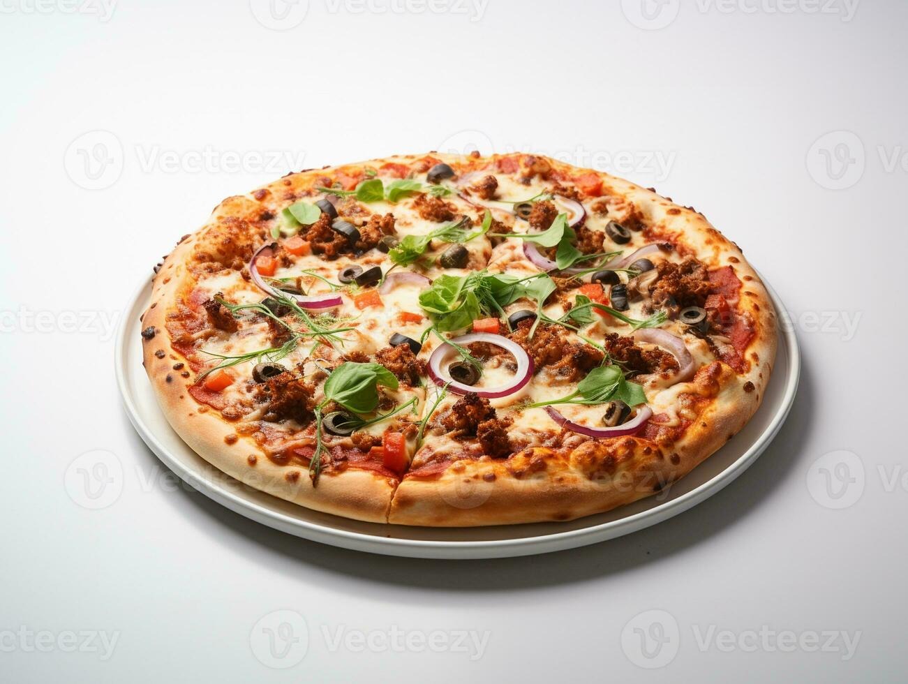 AI Generated decious Italian pizza fastfood photo white background