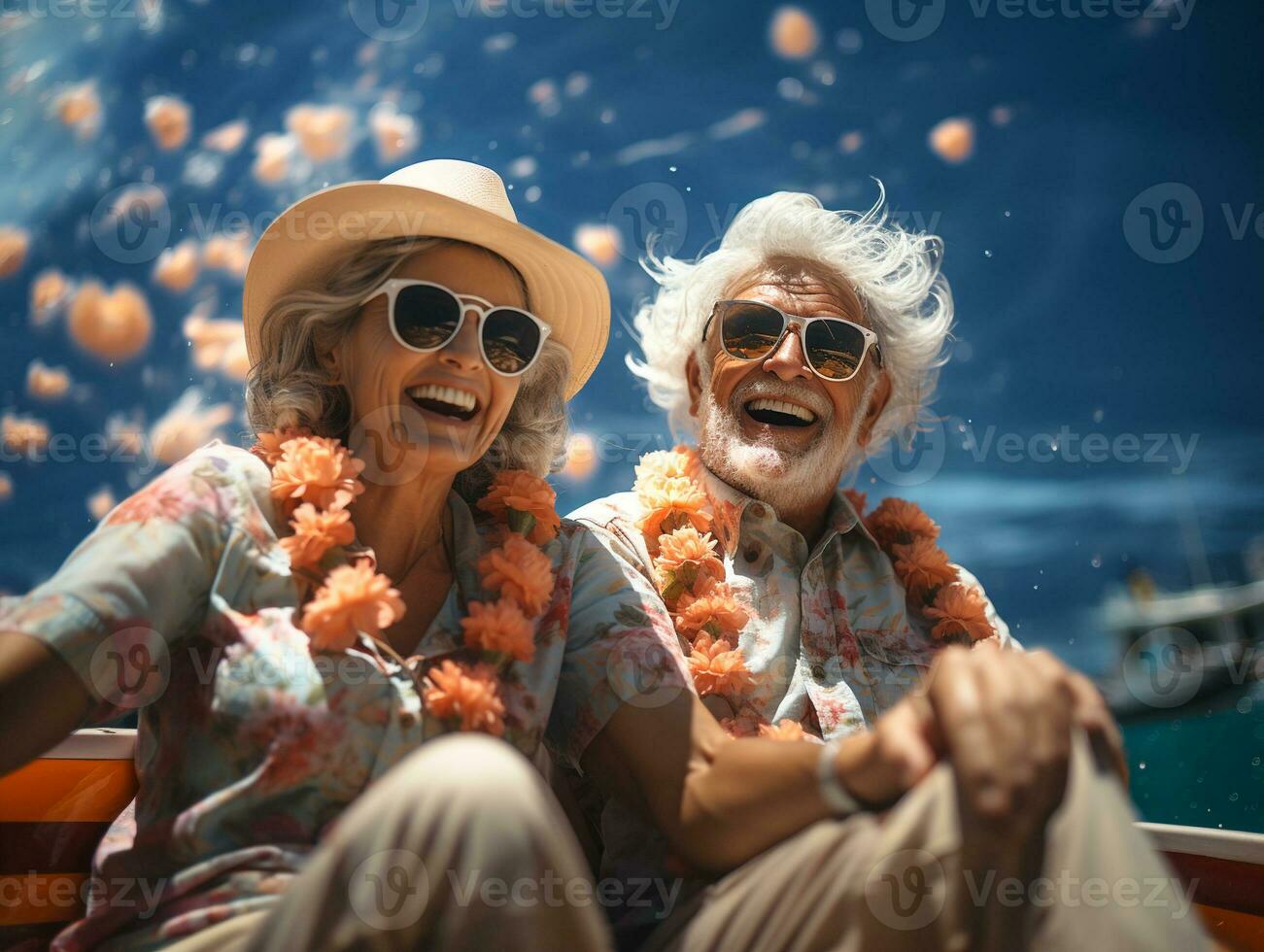 ai generado contento retirado Pareja verano foto