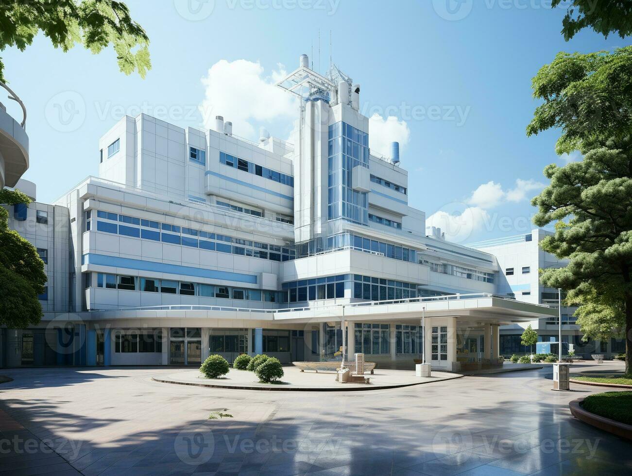 Ai Generated Bright blue and white colors hospital photo