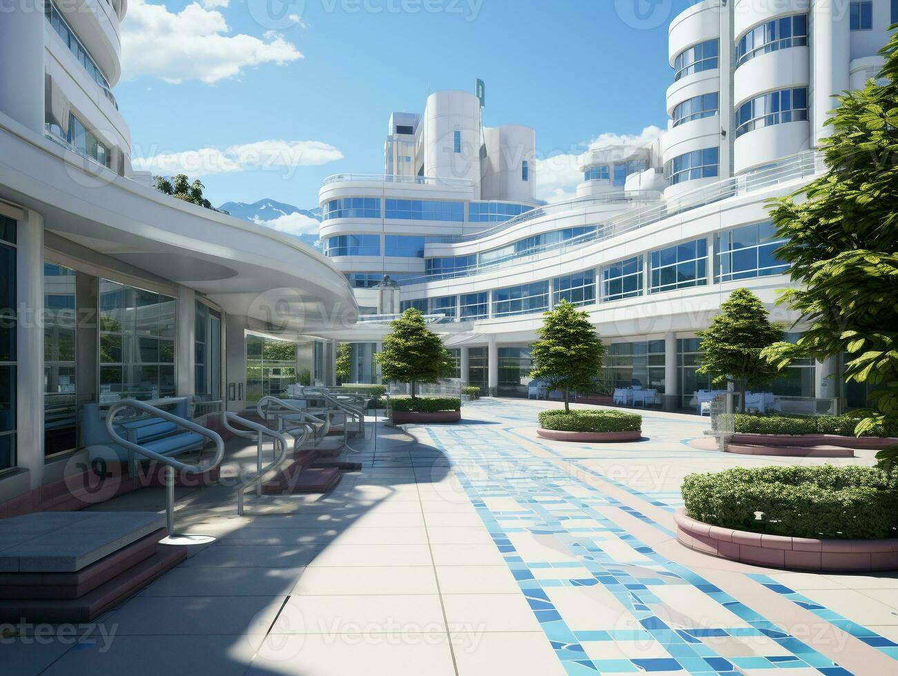 Ai Generated Bright blue and white colors hospital photo