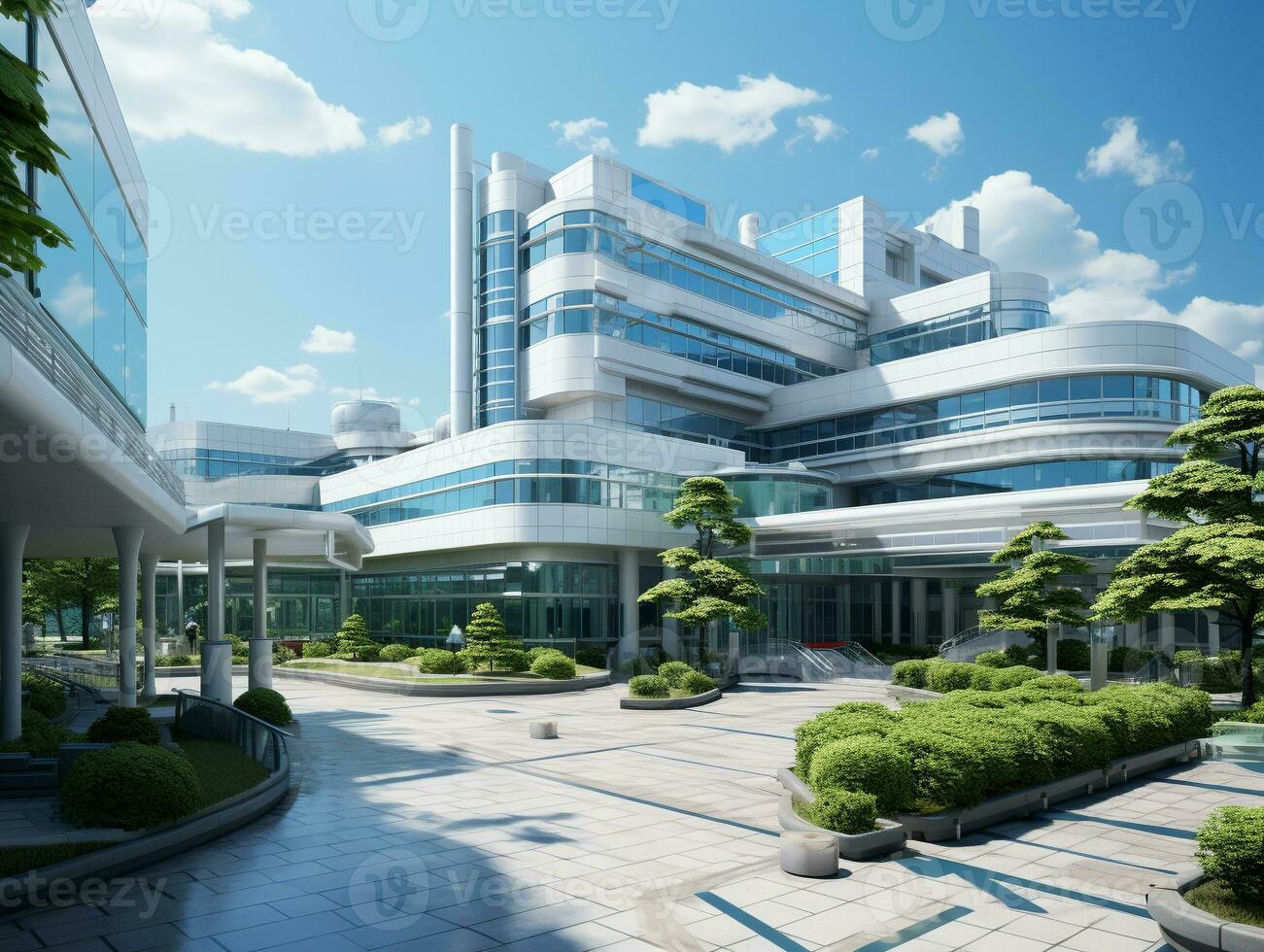 Ai Generated Bright blue and white colors hospital photo