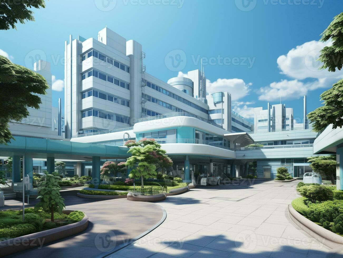 Ai Generated Bright blue and white colors hospital photo