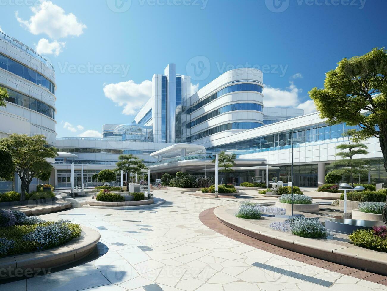 Ai Generated Bright blue and white colors hospital photo