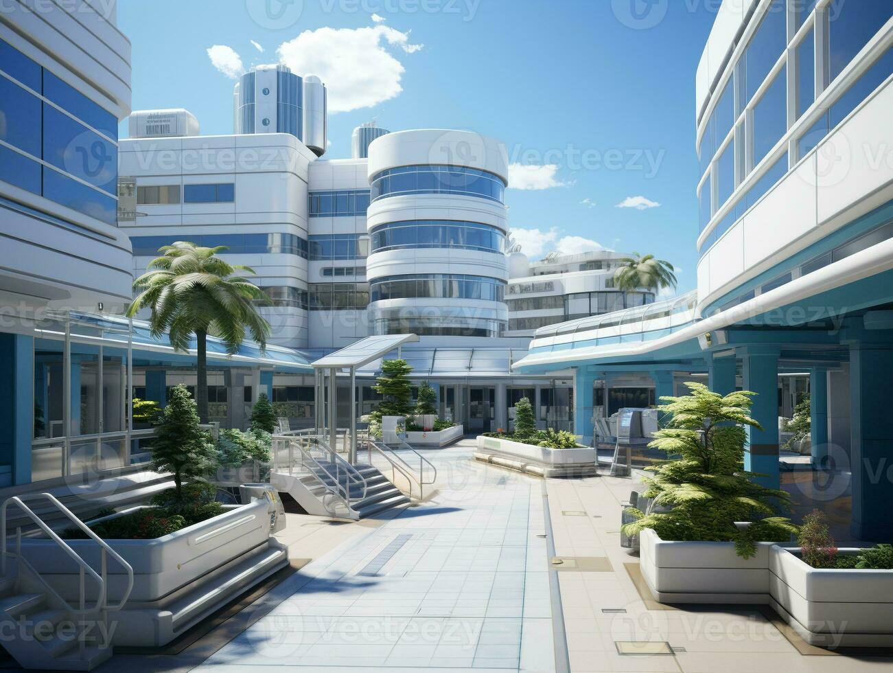 Ai Generated Bright blue and white colors hospital photo