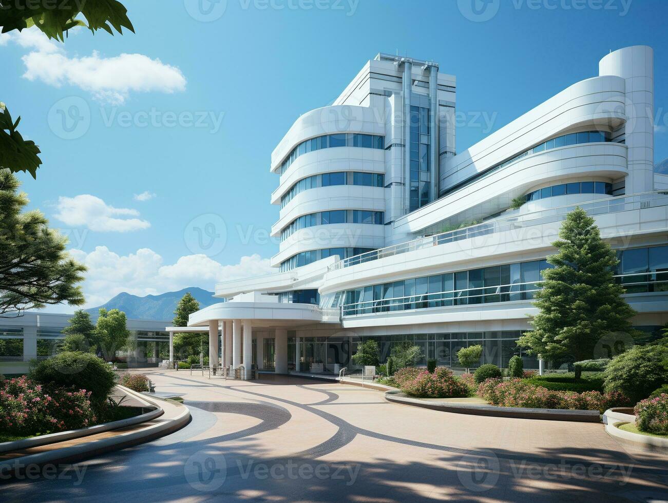 Ai Generated Bright blue and white colors hospital photo