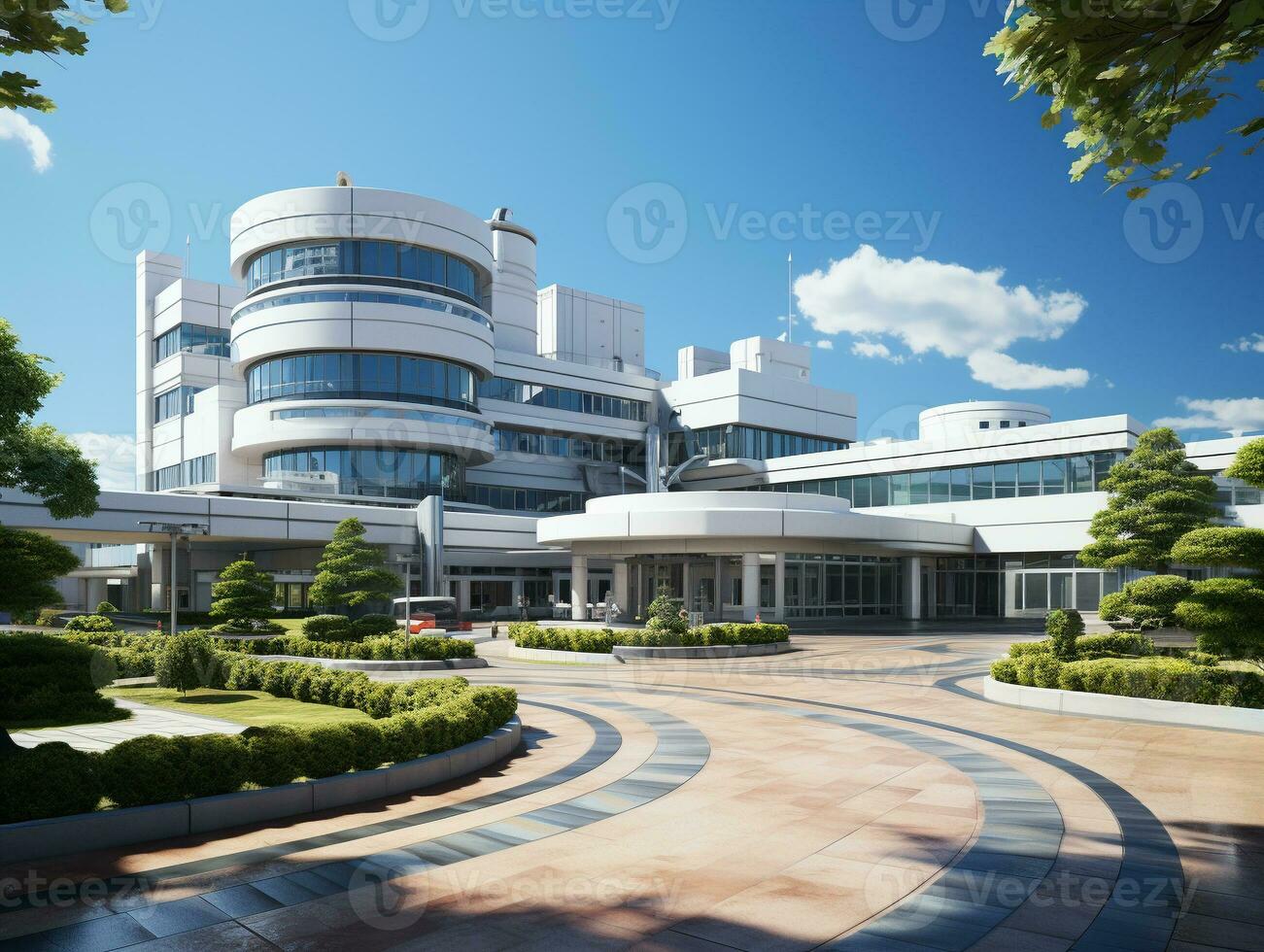 Ai Generated Bright blue and white colors hospital photo