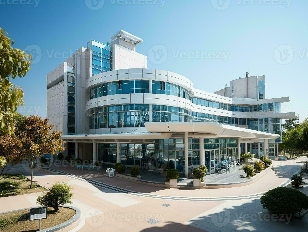 Ai Generated Bright blue and white colors hospital photo