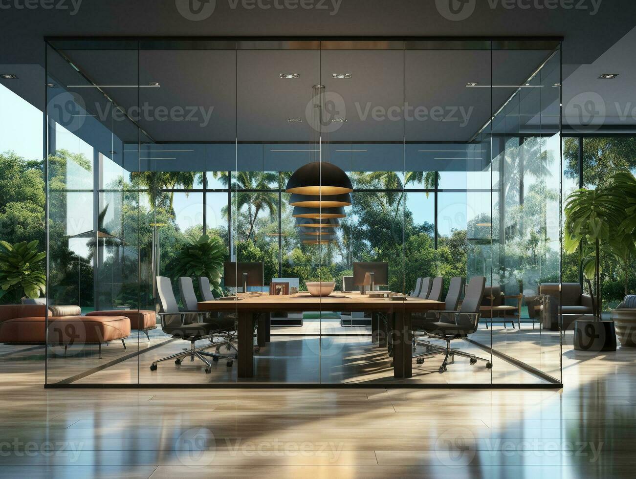 Ai Generated tempered glass office workplace photo