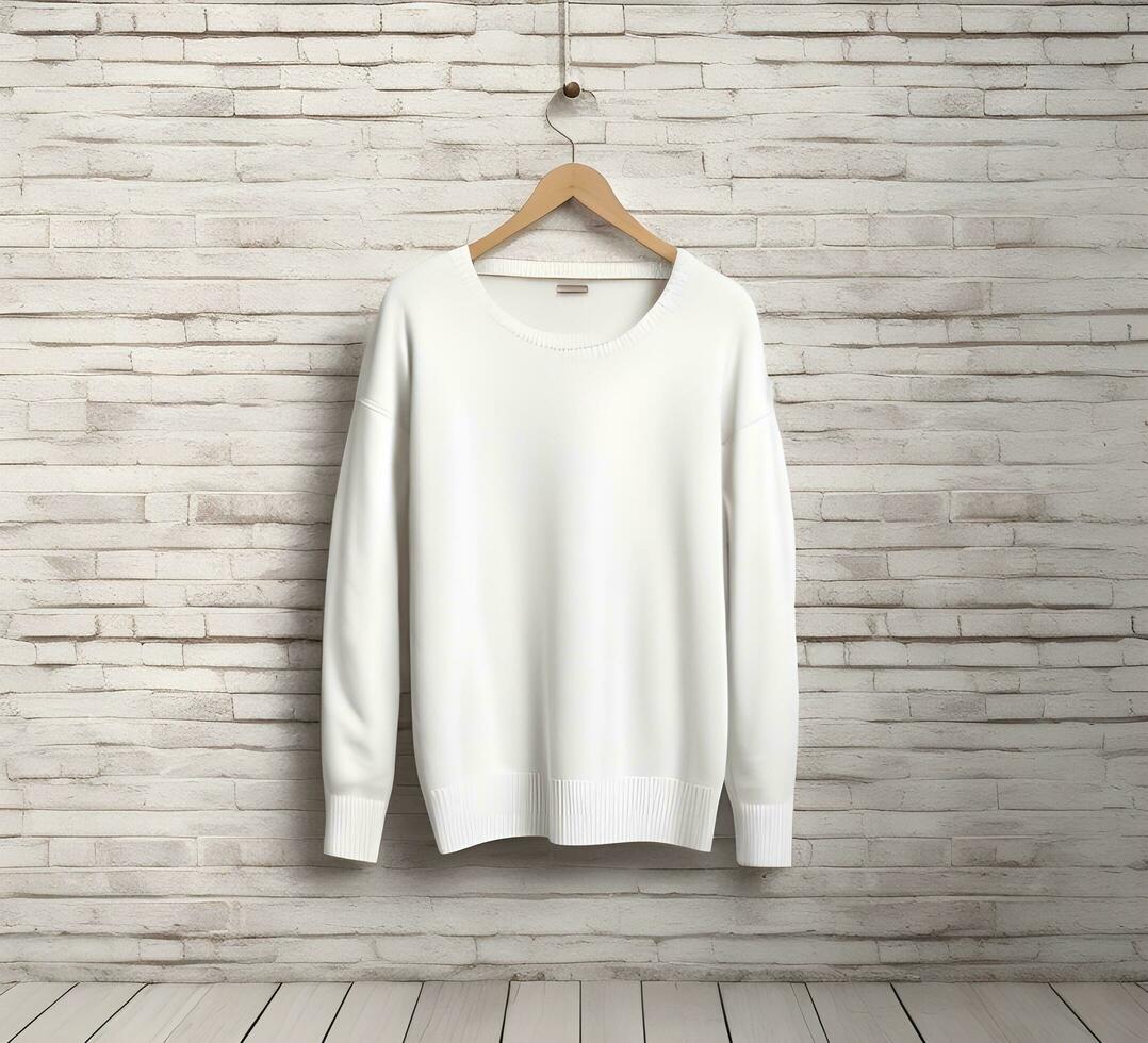 White sweater Mockup With brick Background ai generate photo