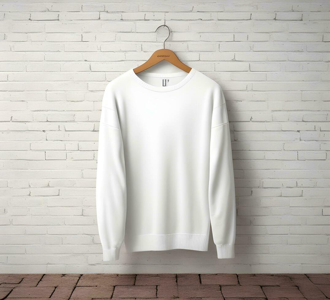 White sweater Mockup With brick Background ai generate photo